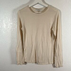 Burning Torch Cream Distressed Long Sleeve Tee Crochet Detail on Back Size Small
